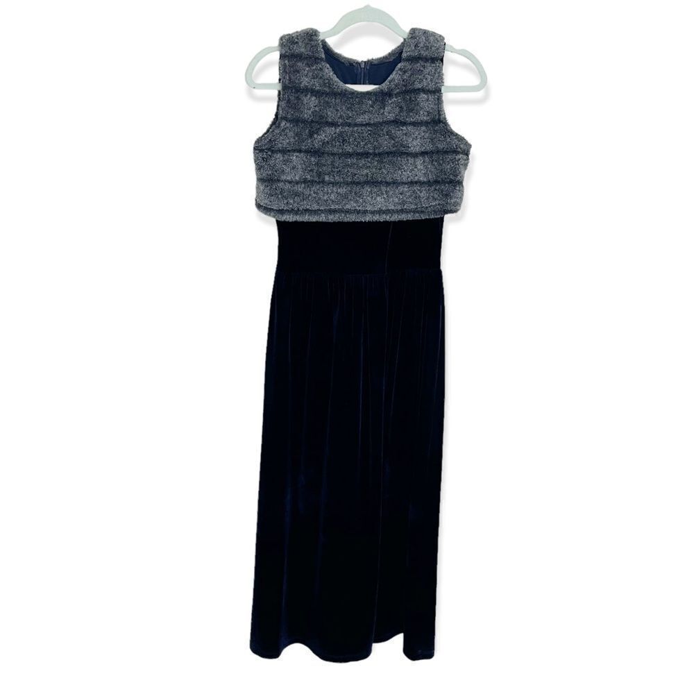 Vintage Inspired Faux Fur Crop Velvet Dress